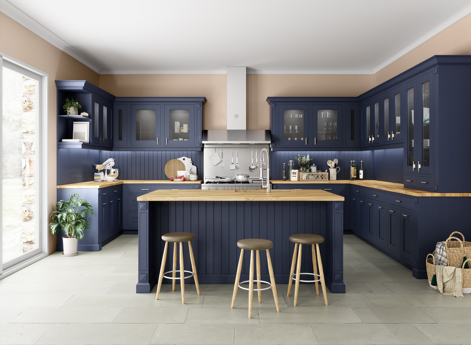 Cuisine bleue bois 