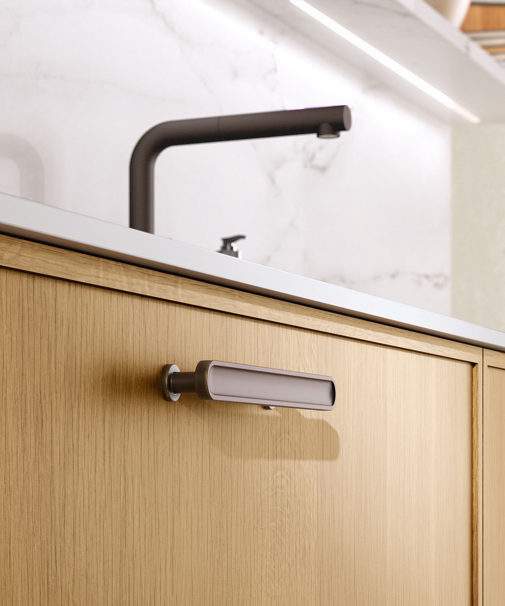 poignées bronze cuisine bois