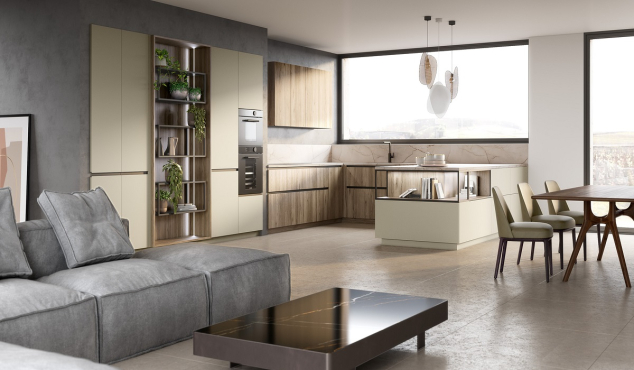 Cuisine beige et bois