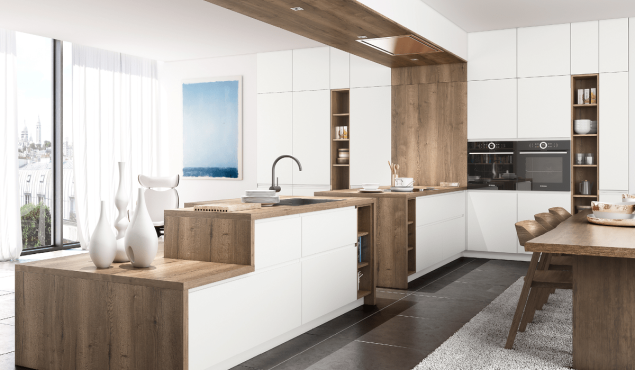 Cuisine blanche et bois